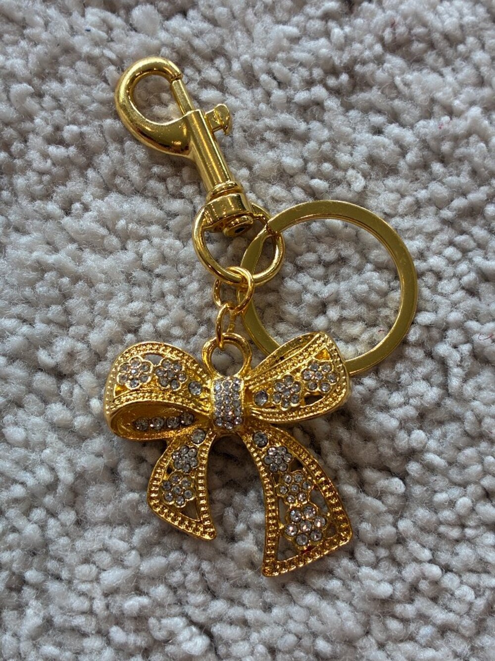 NWOT Bag Purse Gold Bow with Cubic Zirconia Charm Key Chain